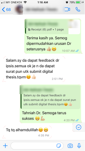 Tangkapan skrin testimoni WhatsApp klien Renaskah, nama disamarkan